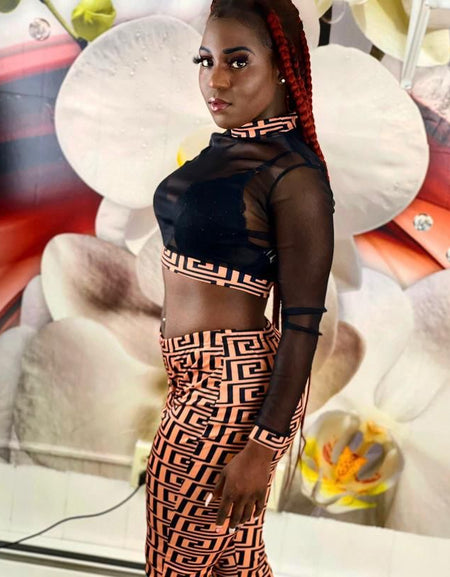 High neck  high waist party two pice